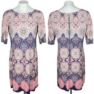 ELIZA J Patterned Sheath Dress Sz 8 Rear Zip